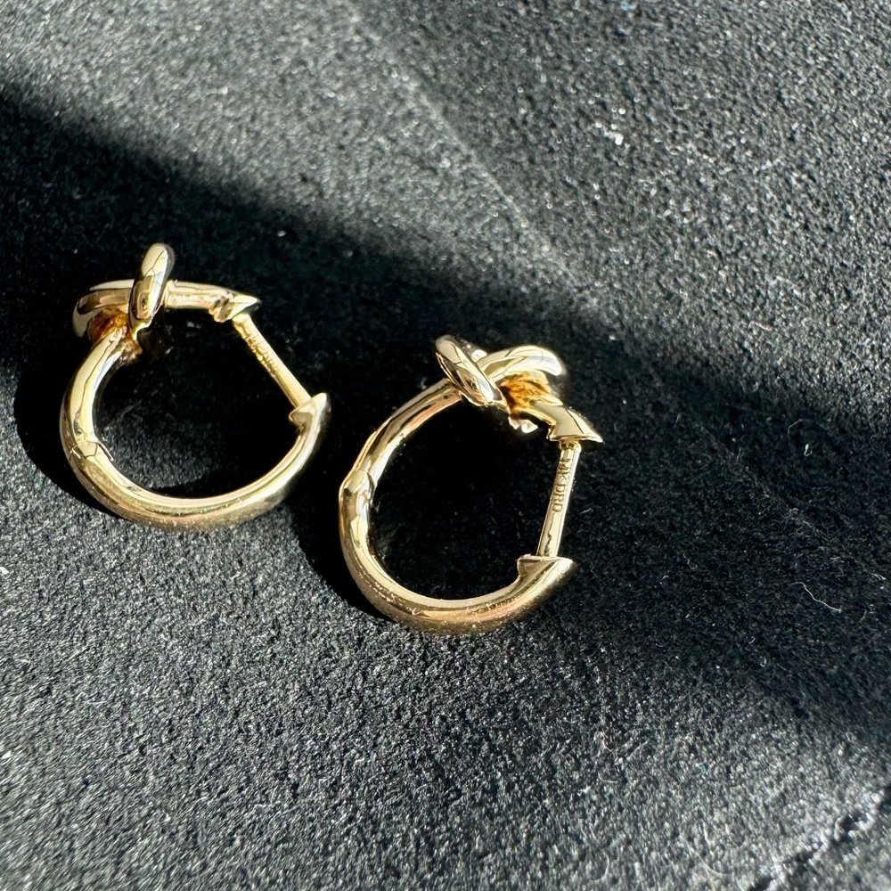 Dana Rebecca Designs Nana Bernice Knot Huggies in Yellow Gold - Picture 9 of 13
